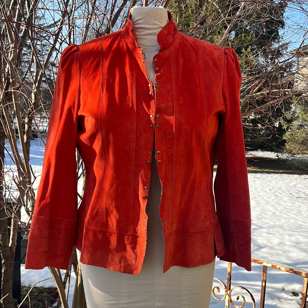 Women's Red Suede Button-Front Blazer Jacket